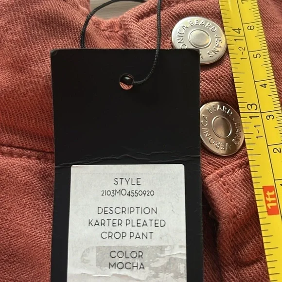 NWT. Veronica Beard Karter Paperbag Linen Blend Crop Pants in Mocha Size 8 - Picture 6 of 9
